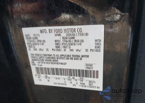2013 Ford F150 Fx4 from USA, damaged, VIN 1FTFX1EF5DFB74027